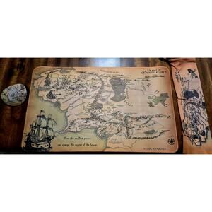 Lord of the Rings Middle Earth Desk Mat Mouse Pad Set + Pouch & Coaster LOTR Map